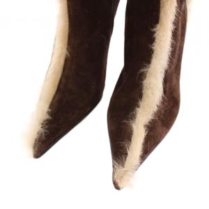 GINZA Kanematsu ロングブーツ ヒール スエード ファー 24.5cm 茶 /YM D