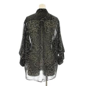 HYKE CONTOUR LINE BELL-SLEEVE SHIRT カジュアルシャツ 五分袖 総柄 1 黒 ブラック