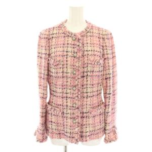 M'S GRACY スーツ セットアップ 上下 ノーカラージャケット スカート ひざ丈 フレア フリンジ 38 ピンク 紫