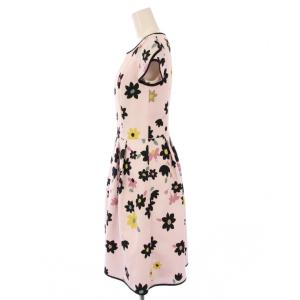 M'S GRACY フレアワンピース ミモレ ロング 半袖 クルーネック 花柄 38 ピンク 黒 ブラック /BB