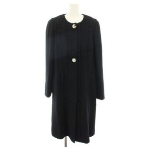 ウールフリルノーカラーコート アウター ロング タグ付き アンゴラ 40 黒 ブラック TD-129530