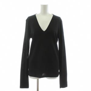 ニット カットソー 長袖 Vネック ウール シルク混 L 黒 ブラック 268873 704013 236008