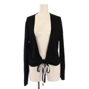 ニットカーディガン 長袖 ショート丈 無地 ウール ワンカラー 36 黒 ブラック /BB