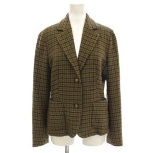 テーラードジャケット ウール カシミヤ混 千鳥格子 背抜き 44 カーキ 茶 /G