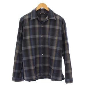カジュアルシャツ 長袖 オープンカラー チェック柄 1 紺 ネイビー /BB