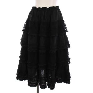 レース フリルスカート ティアード ロング 黒 P0137FS08 /YM