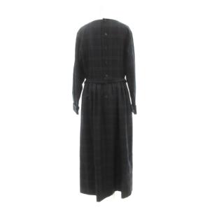 MARGARET HOWELL シャツワンピース ブラックウォッチ バックボタン マキシ ロング チェック柄 ベルト 2 緑 グリーン