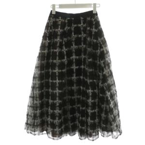 22AW バリエーションチュールフレアスカート ミモレ ロング チェック柄 36 茶 ブラウン 黒 ブラック