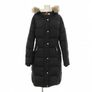 ダウンコート ロング フード フェイクファー ジップアップ S 紺 ネイビー 297901268001