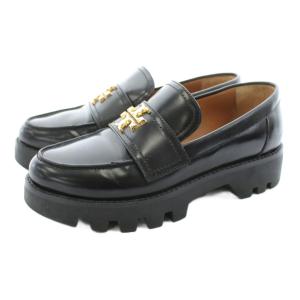 ローファー 厚底 レザー ロゴ 6M 黒 ブラック 137744 /KU