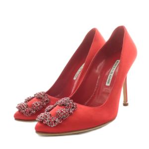 パンプス サテン 35.5 レッド