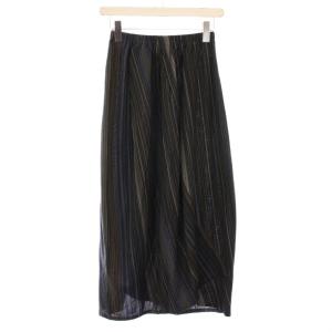 フレアスカート イージー アシンメトリー ミモレ ロング ウエストゴム ストライプ柄 M マルチカラー