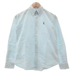 カラーポニー ボタンダウンシャツ BD 長袖 ストライプ柄 0 水色 ライトブルー 白 ホワイト /NU