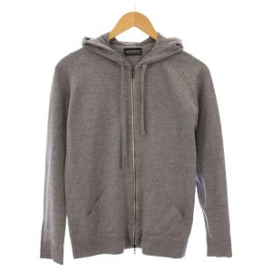 ジップアップパーカー ジャケット ニット ストレッチ ワンカラー 無地 ウール M グレー /BB