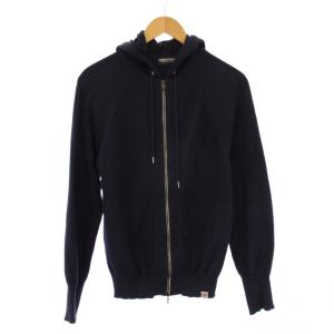 ジップアップパーカー ジャケット ニット ストレッチ ワンカラー 無地 L 紺 ネイビー /BB