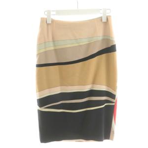 タイトスカート ひざ丈 総柄 ウール 36 マルチカラー ベージュ 黒 ブラック 赤 レッド /AN6