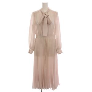 22SS シアー プリーツ ボウタイ ワンピース 38 ピンク