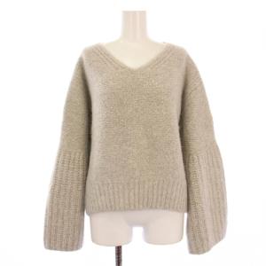 ニット セーター カシミヤ シルク混 Vネック 長袖 ワイドスリーブ S グレー 1-02-01-2065