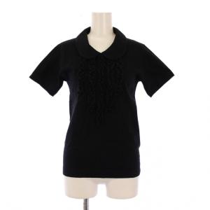 ポロシャツ 半袖 丸襟 ストレッチ フリル ワンカラー XS 黒 ブラック /BB
