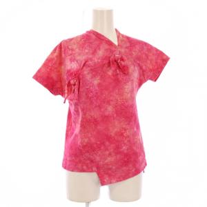 AD2003 カットソー 半袖 アシンメトリー 花柄 刺繍 ストレッチ ピンク /BB