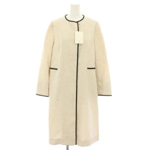 ブライトリネンパイピングコート ノーカラーコート アウター 麻 リネン混 タグ付き F ベージュ 黒 ブラック