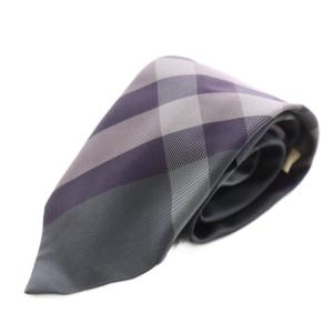 レギュラータイ ネクタイ チェック柄 シルク 絹 グレー 紫 パープル /AN18