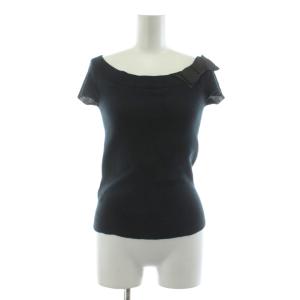 カットソー ニット 半袖 リボン 38 紺 ネイビー /KU