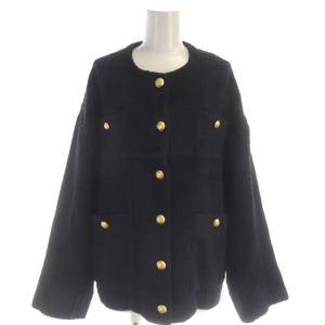 ツイードジャケット  38 黒 ブラック ノーカラー 綿 GGK-22100-A /AU
