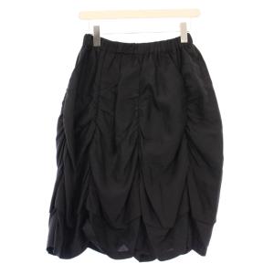 AD2009 フレアスカート イージー ひざ丈 ウエストゴム ボリューム シルク XS 黒 ブラック /BB