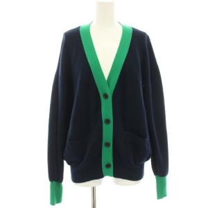ダブルニットコントラストカーディガン 長袖 Vネック F 紺 ネイビー 緑 グリーン 22080462816010