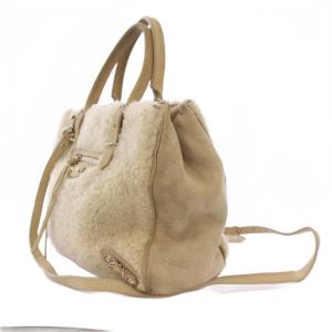 BALENCIAGA ペーパーミニ ファー ハンドバッグ 2WAY アイボリー 305572