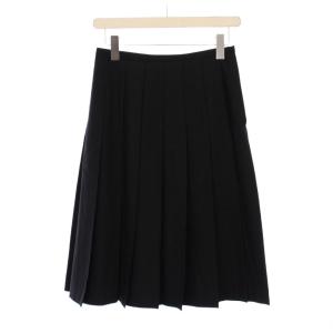 コムコム プリーツスカート フレア ひざ丈 ウール ワンカラー S 黒 ブラック /BB