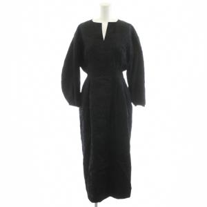 23AW ジャガードウエストシェイプワンピース ミモレ ロング 長袖 38 黒 ブラック 23040938112030