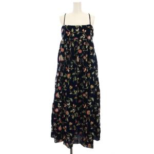 23AW ベルベットエンブロイダリー キャミOP ワンピース ロング ベロア 花柄 刺繍 F 紺 ネイビー