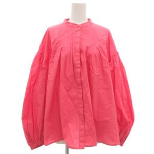 24SS ピンタックスタンドカラー袖ボリュームブラウス シャツ 長袖 袖ギャザー 1 ピンク 09WFT241021