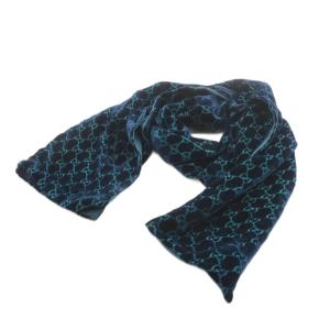 GG柄 マフラー ベルベット シルク 絹 紺 ネイビー /AN9 OH