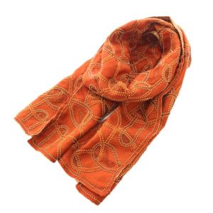 マフラー ストール ザリ刺繍 ビーズ装飾 シルク オレンジ