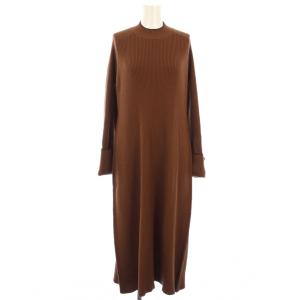 ウーステッドウールリブ フレアワンピース 長袖 ハイネック 36 ブラウン 22-06-14-06201