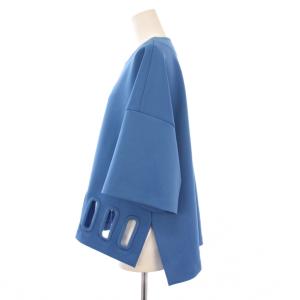 ADORE 24SS オーバルカットワークブラウス シャツ 七分袖 スキッパー ストレッチ 38 青 ブルー 5314110509