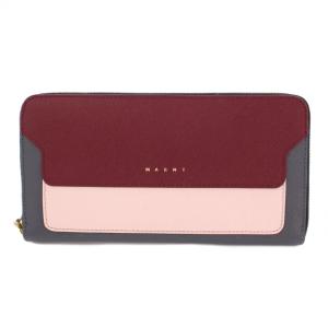 トランク 長財布 ロングウォレット レザー ラウンドファスナー ロゴ グレー ボルドー ピンク /BB