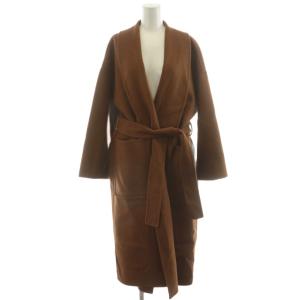 ダブルフェイスメルトンビーバー ベルデッドコート ロング丈 ウール アウター 34 茶 ブラウン 22-08-14-08302