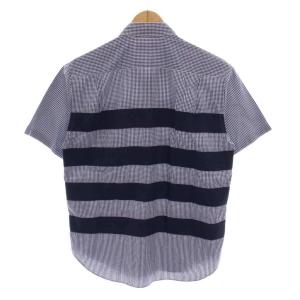 COMME des GARCONS HOMME AD2010 半袖 シャツ チェック ボーダー XS 紺 ネイビー 白 ホワイト HG-B049 /YM
