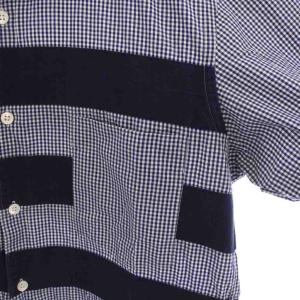 COMME des GARCONS HOMME AD2010 半袖 シャツ チェック ボーダー XS 紺 ネイビー 白 ホワイト HG-B049 /YM