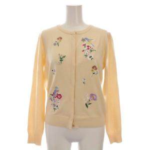 カーディガン ニット 長袖 F ベージュ バード フラワー 刺繍 ビジュー 22K102 /YM