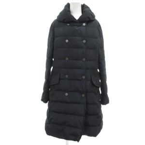 美品 サテンタフタ ダウンコート ロング丈 40 紺 ネイビー /YJ