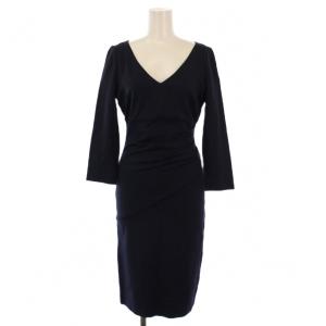 ワンピース ひざ丈 七分袖 Vネック ナイロン 2 紺 /BM