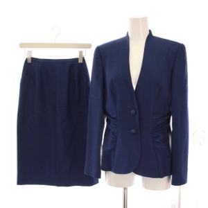 セットアップ 上下 タイトスカート ひざ丈 ノーカラージャケット シルク 7 紺 ネイビー PT3301