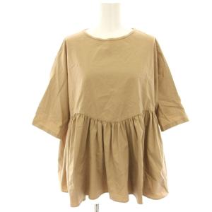 カットソー Tシャツ ペプラム ギャザー 五分袖 茶 ブラウン A0331UTS211 /HN