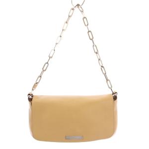 ワンショルダーバッグ レザー チェーン ロゴ バイカラー ベージュ シルバーカラー /BB OH