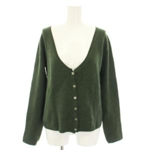 ニットカーディガン Uネック 長袖 チェック柄 カシミヤ混 絹 シルク混 44 緑 グリーン /YT